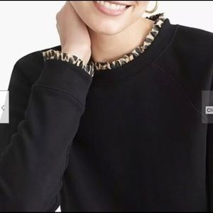 J.Crew Sweatshirt Top Leopard Print Ruffle Trim and Zipper Womens XS